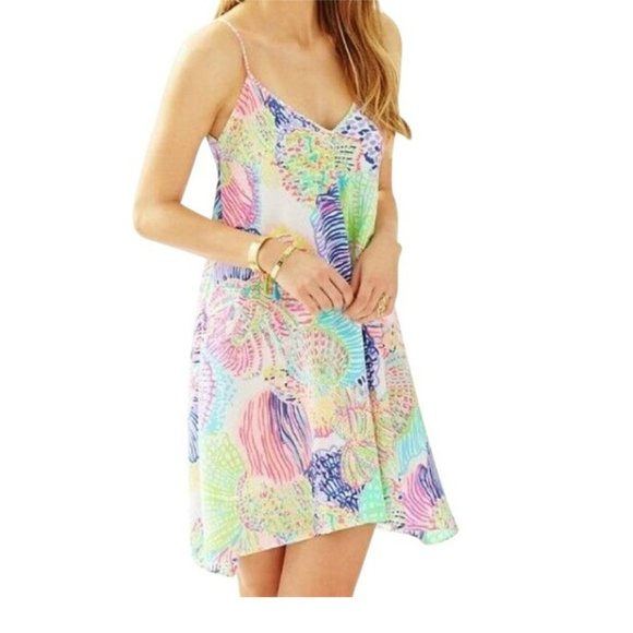Lilly Pulitzer Clara Multi Roar of The Seas Asymmetric Hem Slip Dress Size S - Picture 11 of 12